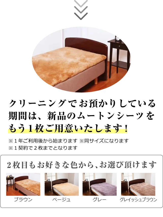 クリーニングでお預かりしている期間は、新品のムートンシーツをもう一枚ご用意いたします！